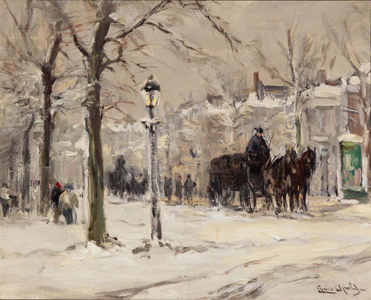 Horse carriage in snowy city