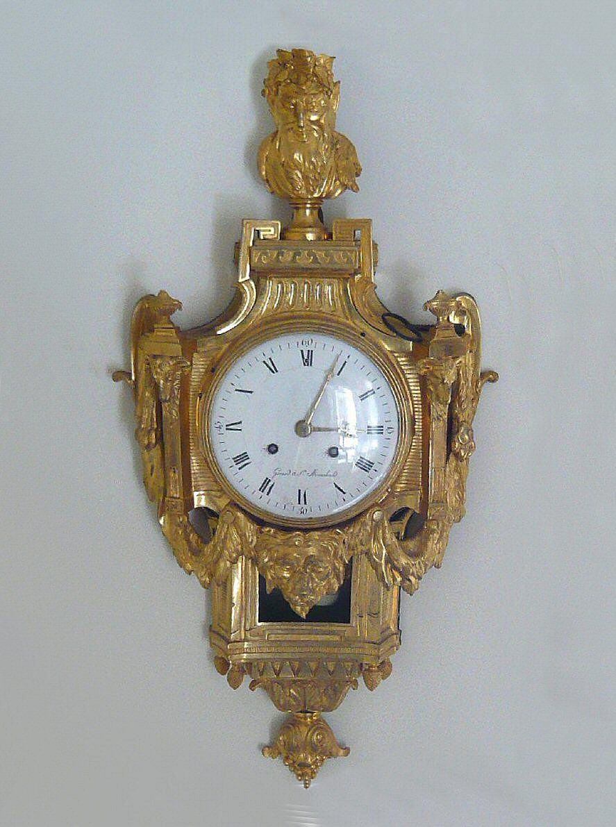 very fine Lou A very fine gilt bronze cartel clock, d’époque Louis XVI , mascaron, by Gérard à Ste Menehould, France  circa 1780.is XVI gilt bronze cartel clock, by Gérard à Ste Menehould, France  circa 1780. - image 1