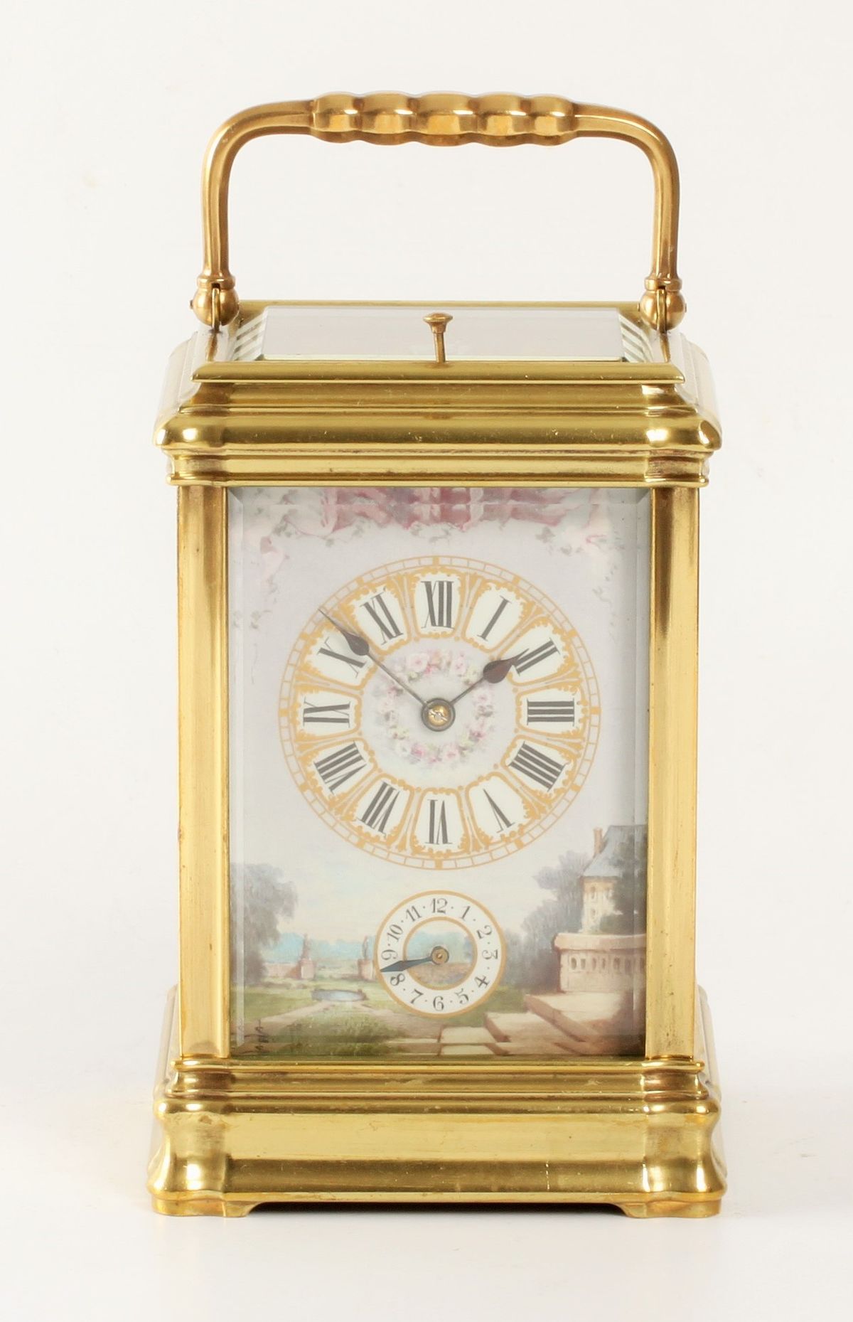 A French porcelain mounted gilt brass carriage alarm clock,circa 1880 - image 1