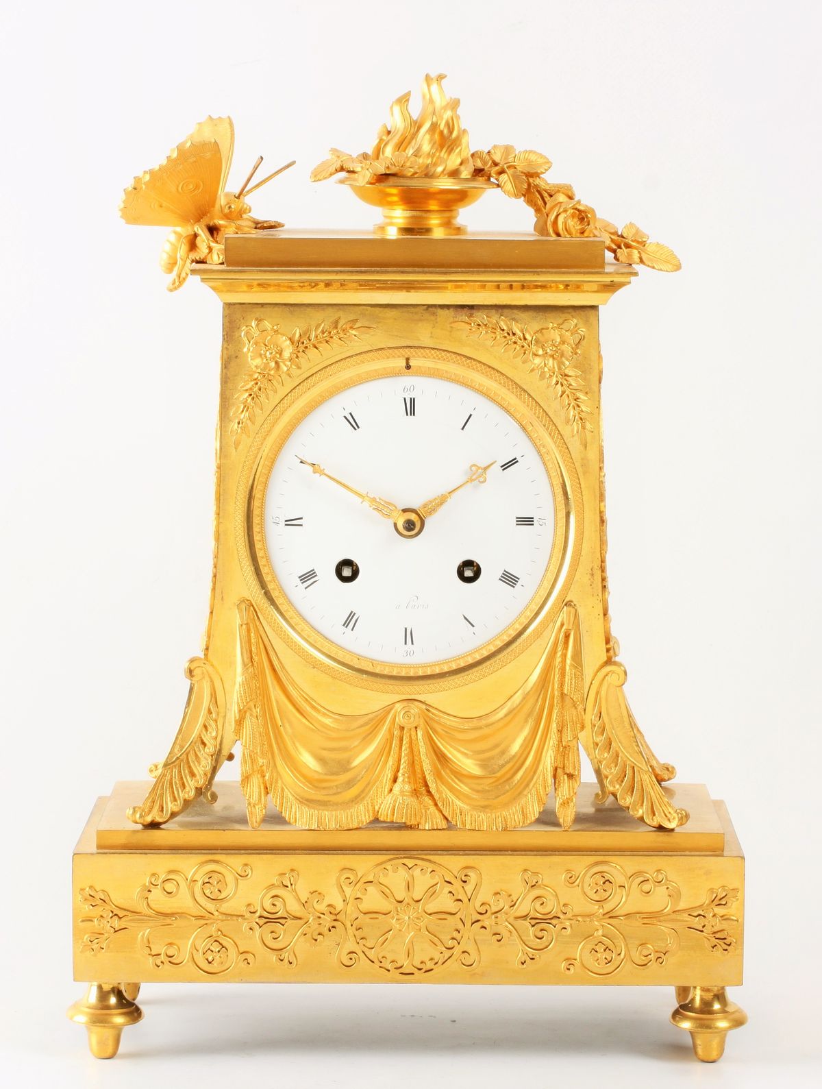 A lovely French Empire ormolu borne mantel clock with butterfly, circa 1800 - image 1