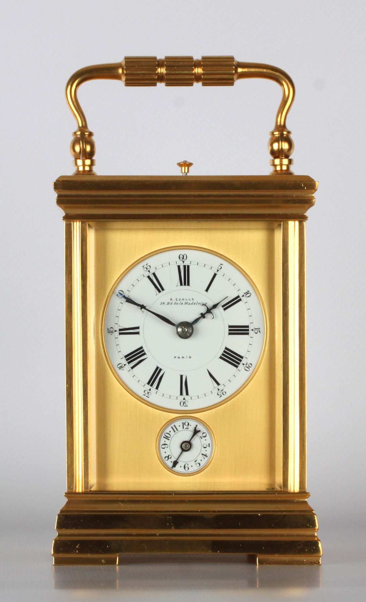 A fine French gilt brass Corniche carriage clock with quarter repeat and alarm, Ecalle, circa 1880 - image 1