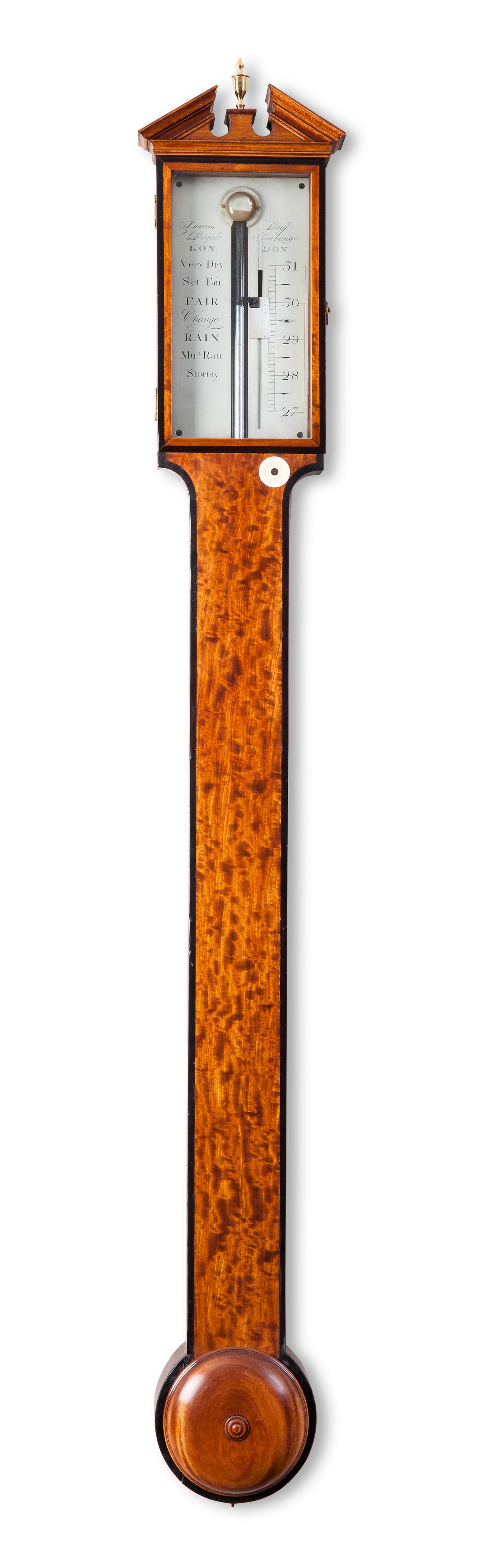 Een Engelse satijnhouten stickbarometer, James Long Royal Exchange, circa 1780 - afbeelding 1