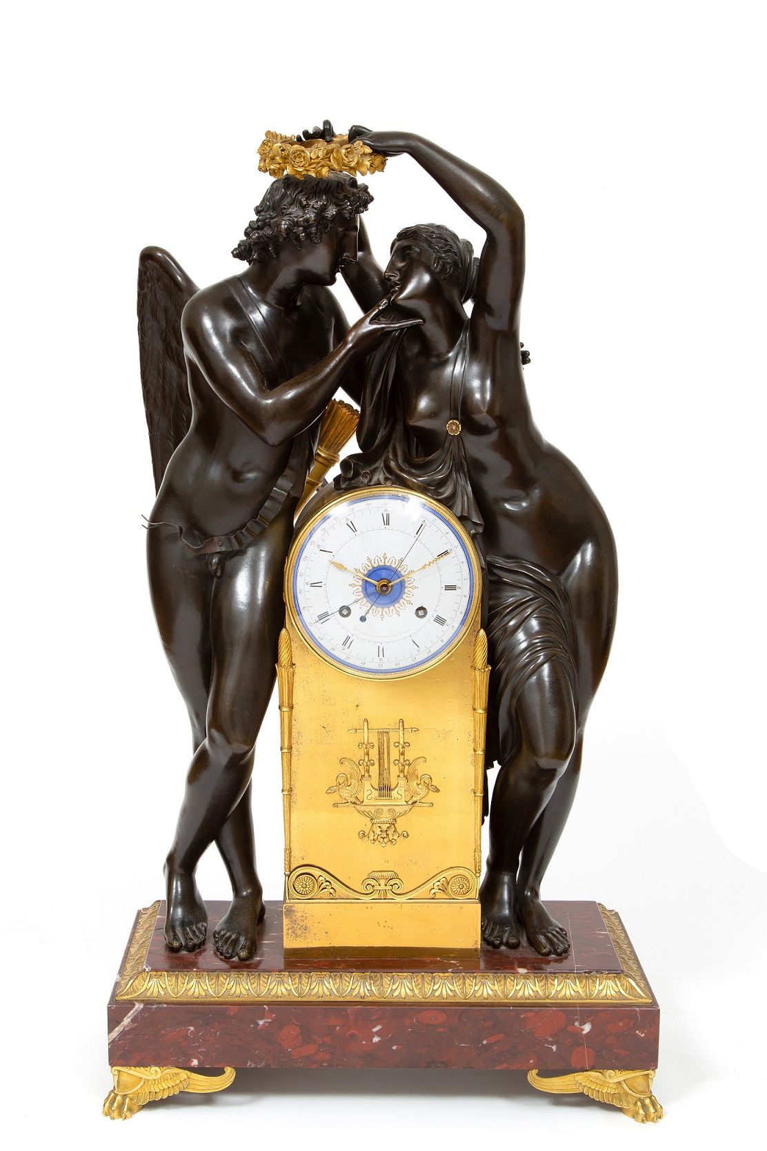 Een belangrijke Franse Empire sculpturale pendule ‘Amor en Psyche’, Claude Michallon, circa 1800 - afbeelding 1