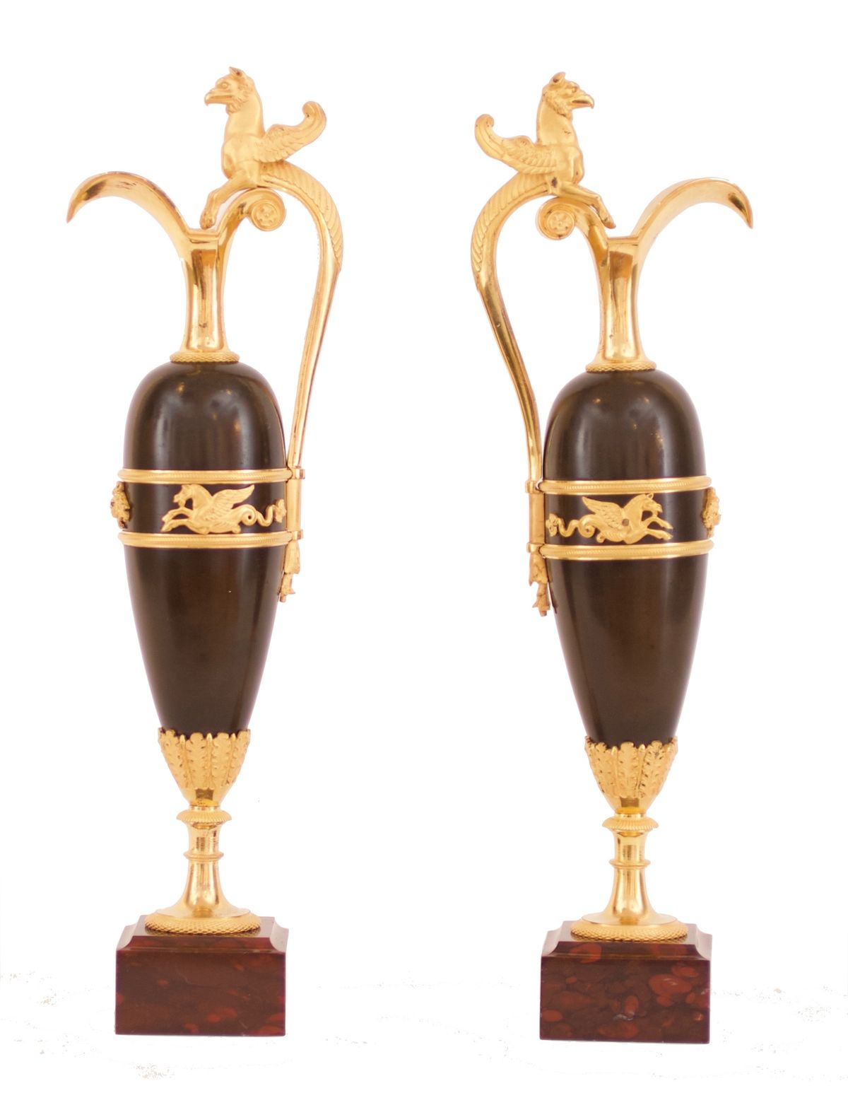A pair of empire patinated bronze and fire gilded ewers, Circa 1810 - image 1