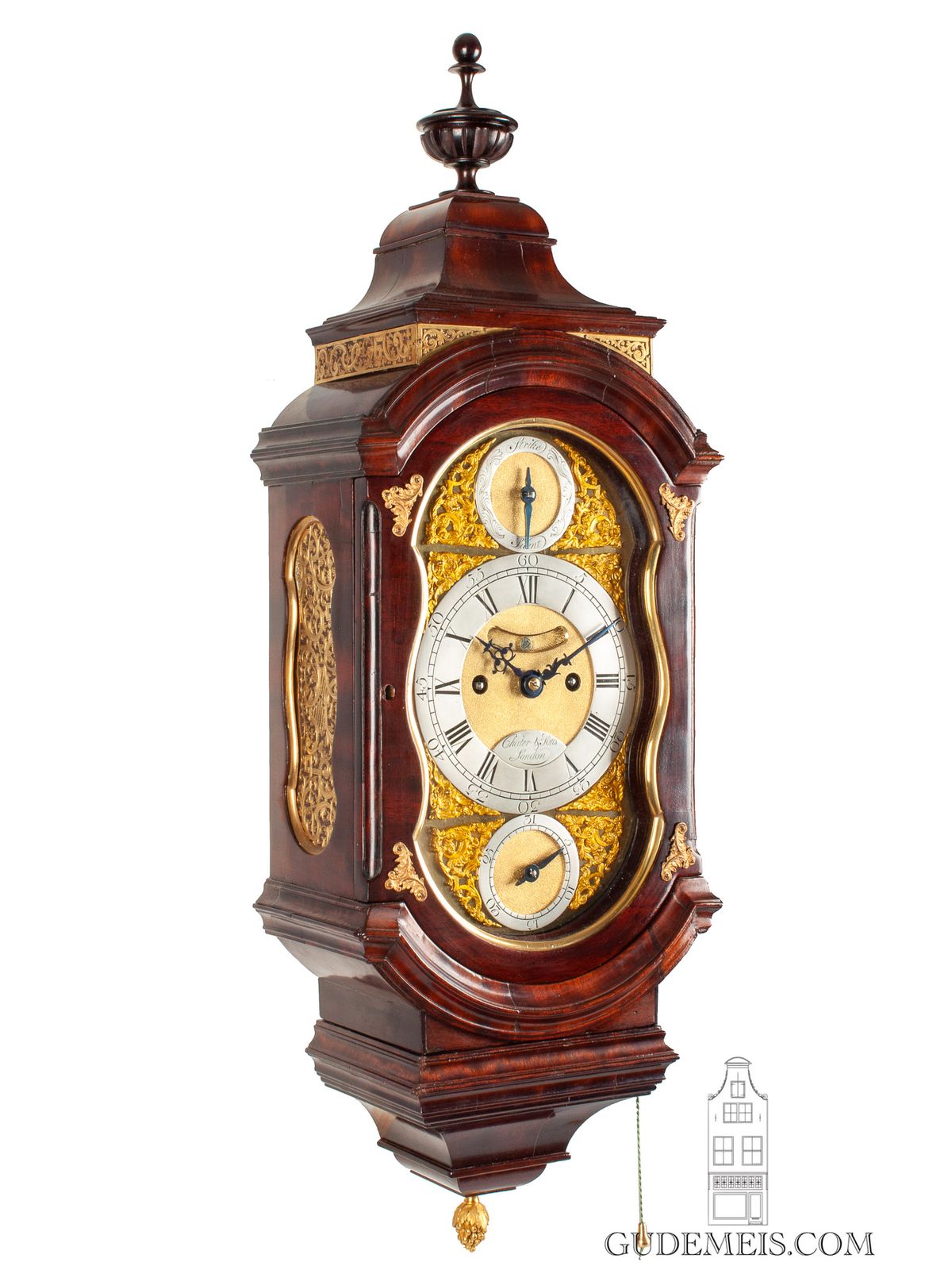 A very unusual English mahogany bracket wall clock, Chater & Sons. - image 1