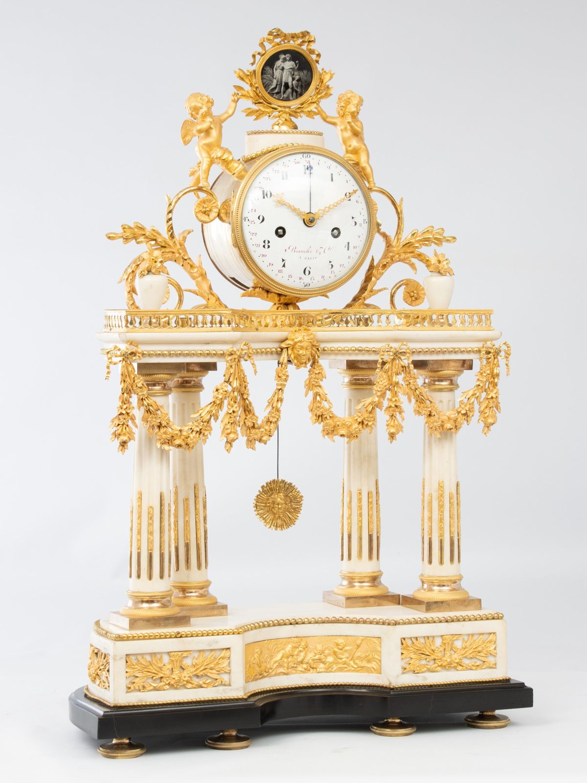 A monumental French Louis XVI marble and ormolu portico mantel clock, Bianchi & Cie A Paris, circa 1770. - image 1