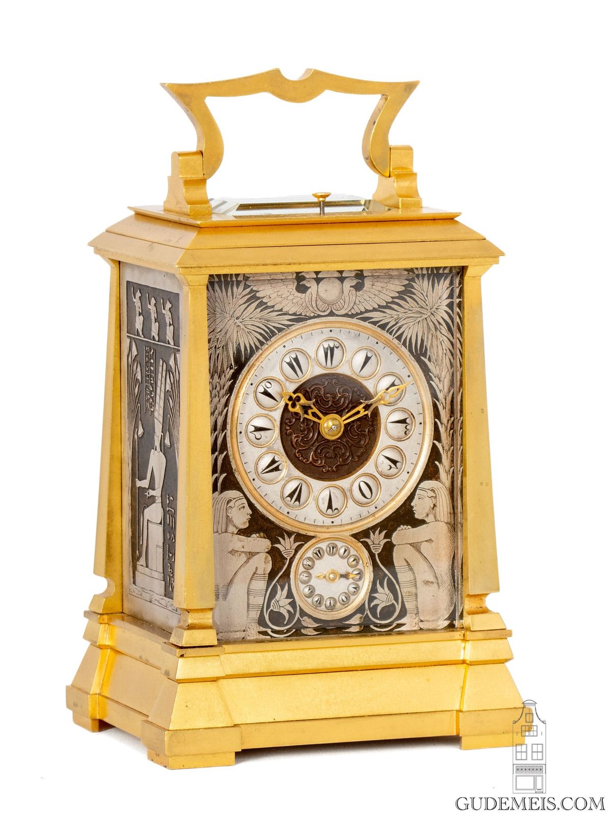 Une rare horloge de voyage française en laiton doré « retour d'Égypte », vers 1870. - image 1