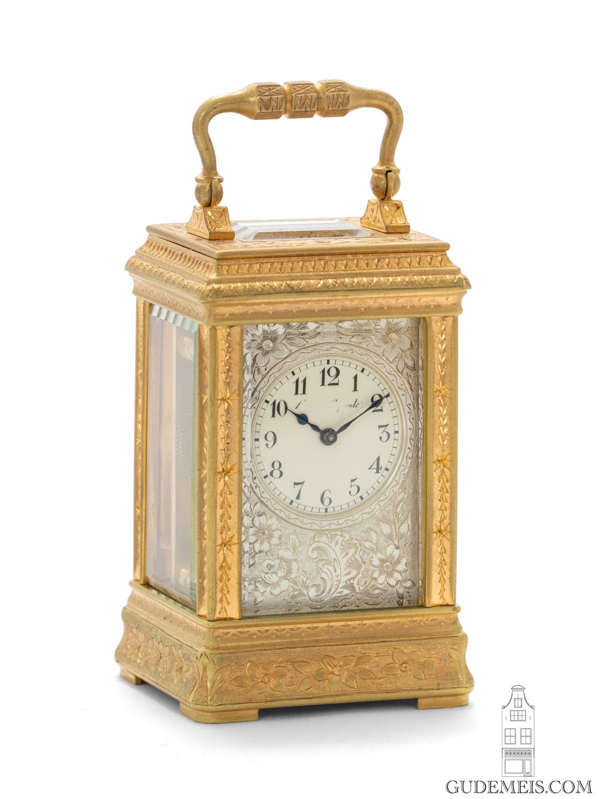 Ein französisches vergoldetes und graviertes Messing-Miniatur-Reiseuhr, ca. 1890. - image 1