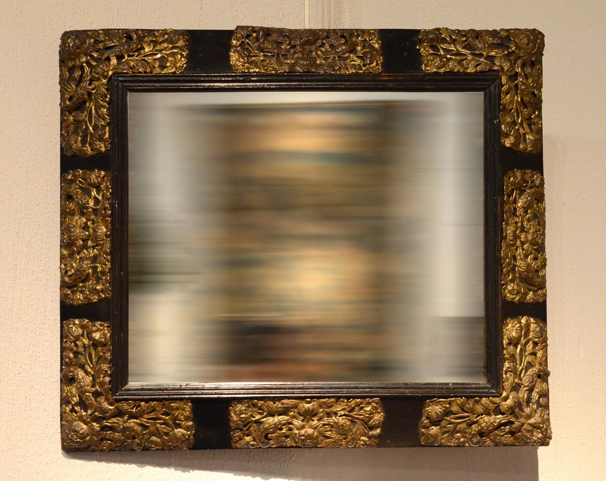 Wooden mirror, France, late 17th century (Louis XIV) embossed with gilded copper