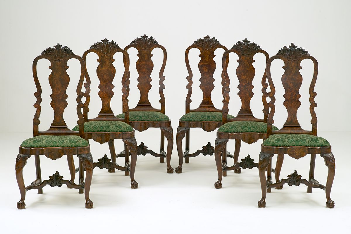 Zes Hollandse wortelnoten Louis XV Stoelen - afbeelding 1