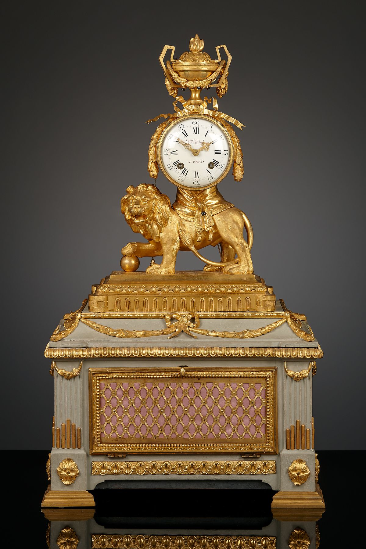 French Louis XVI lion mantel clock with musical box - image 1