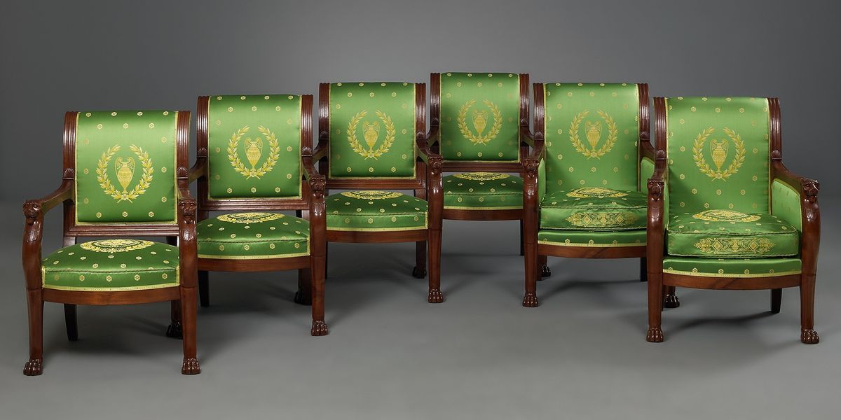 Frans Empire Ensemble van vier Fauteuils en twee Bergères,  toegeschreven aan F.H.G. Jacob-Desmalter - afbeelding 1