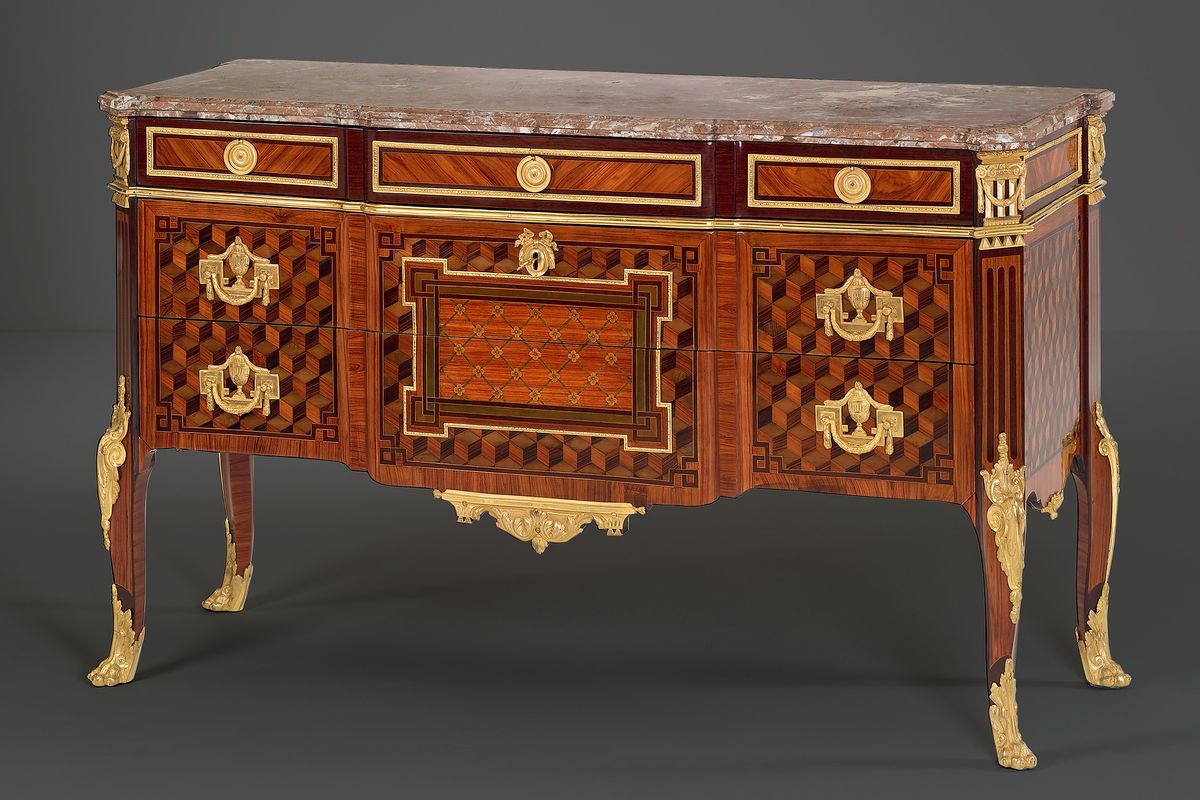 Royal French Louis XVI Parquetry Commode, stamped: Mewesen - image 1