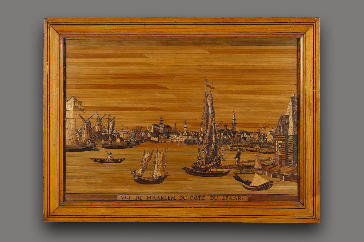 French marqueterie de paille tableau; view of Haarlem