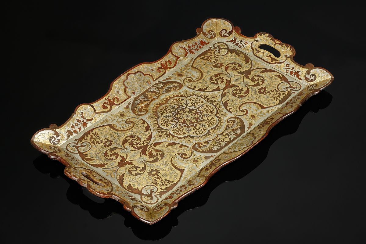 German Biedermeier serving tray in Boulle technique