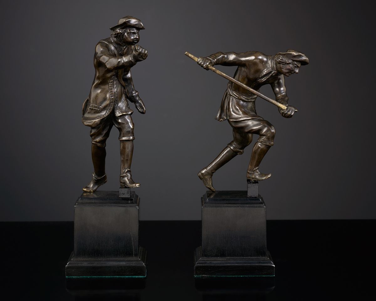 Pair of Dutch Bronze Statuettes of Hunters