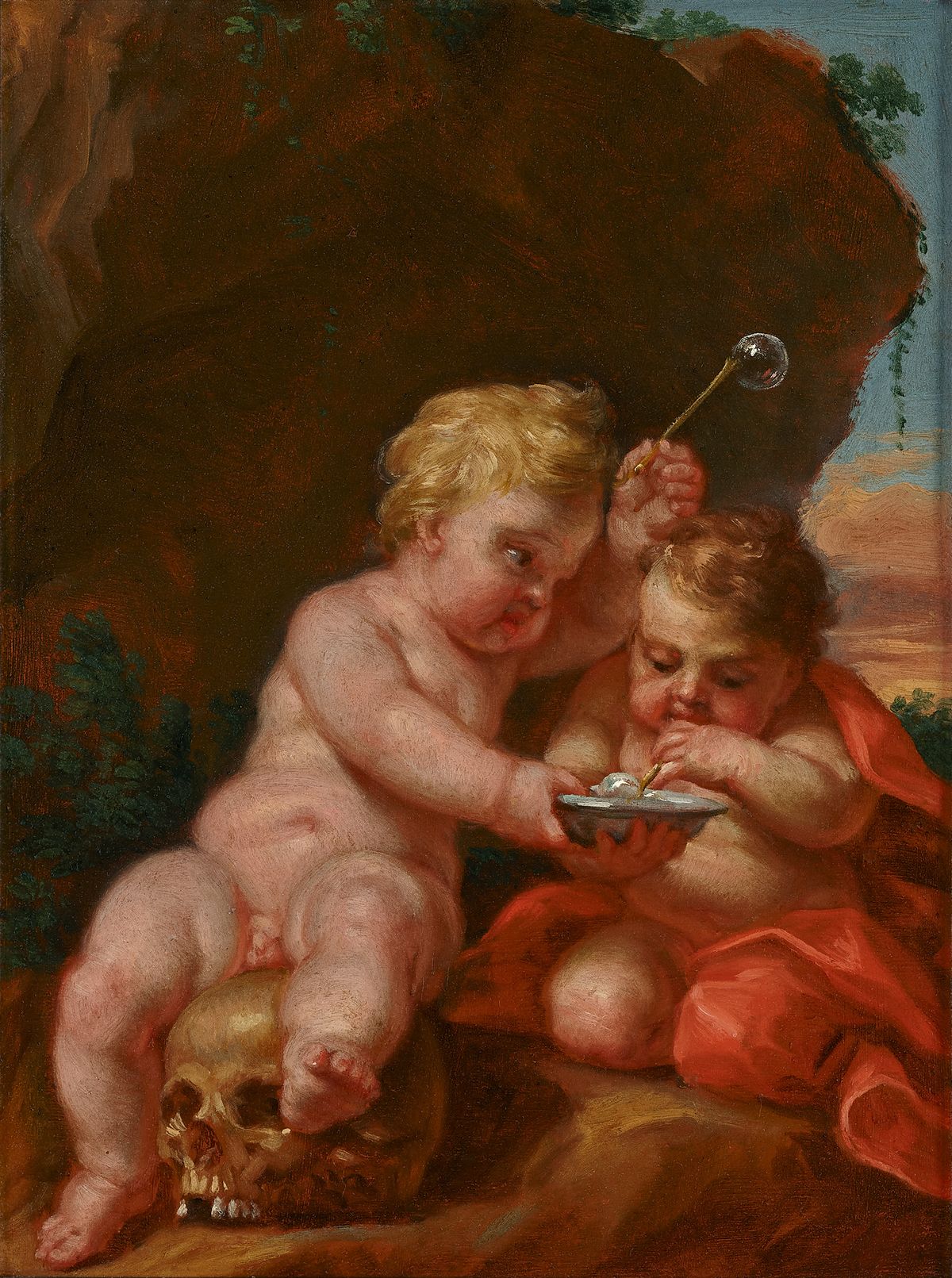 Josef Ferdinand Fromiller (1693-1760), Vanitas met twee bellenblazende putti, toegeschreven aan - afbeelding 1