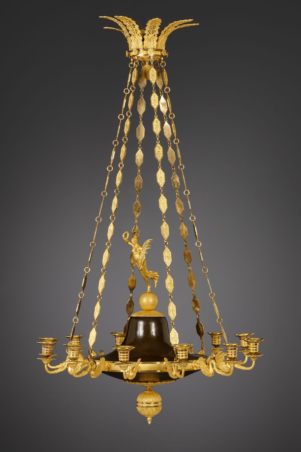 French Empire twelve-light discus chandelier - image 1