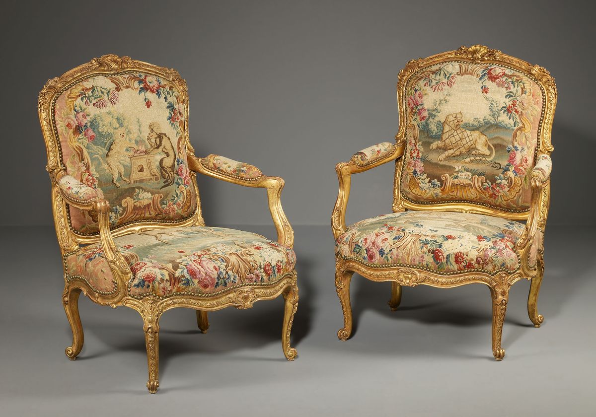 Pair of Louis XV gilt-wood Armchairs from the Waterford Suite, Jean Jacques Tilliard  - image 1