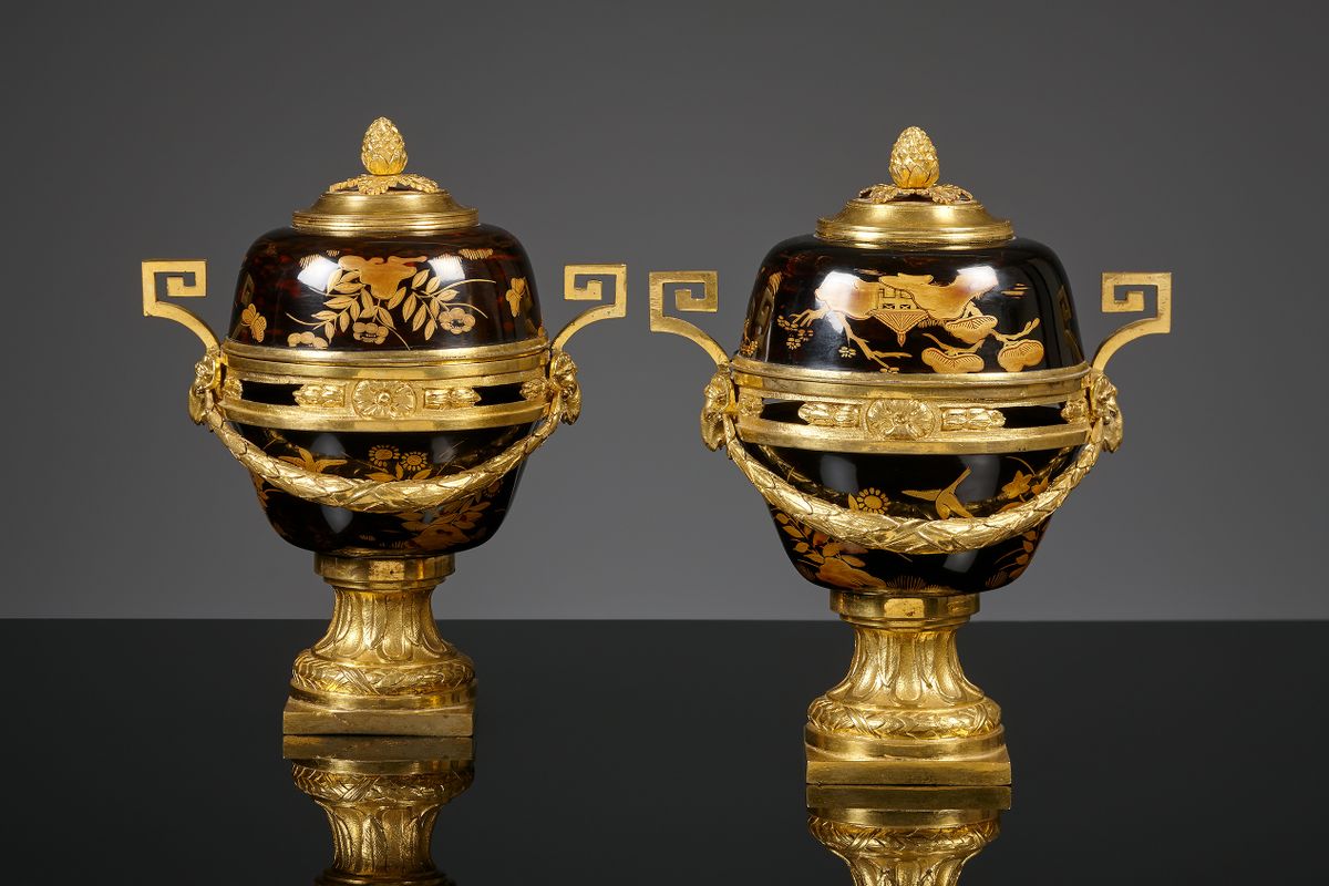 Pair of French mounted Louis XVI potpourri containers