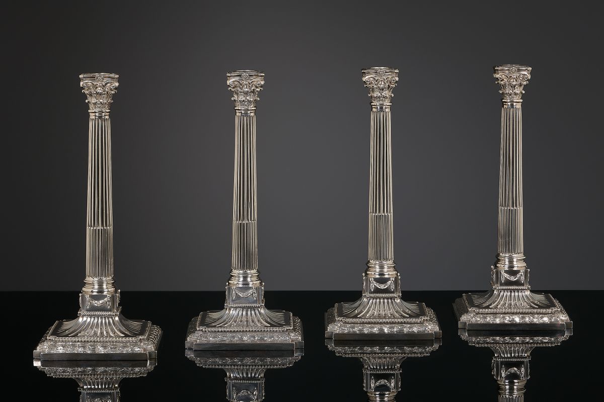 Four silver Louis XVI candlesticks, Dirk Evert Grave, Amsterdam