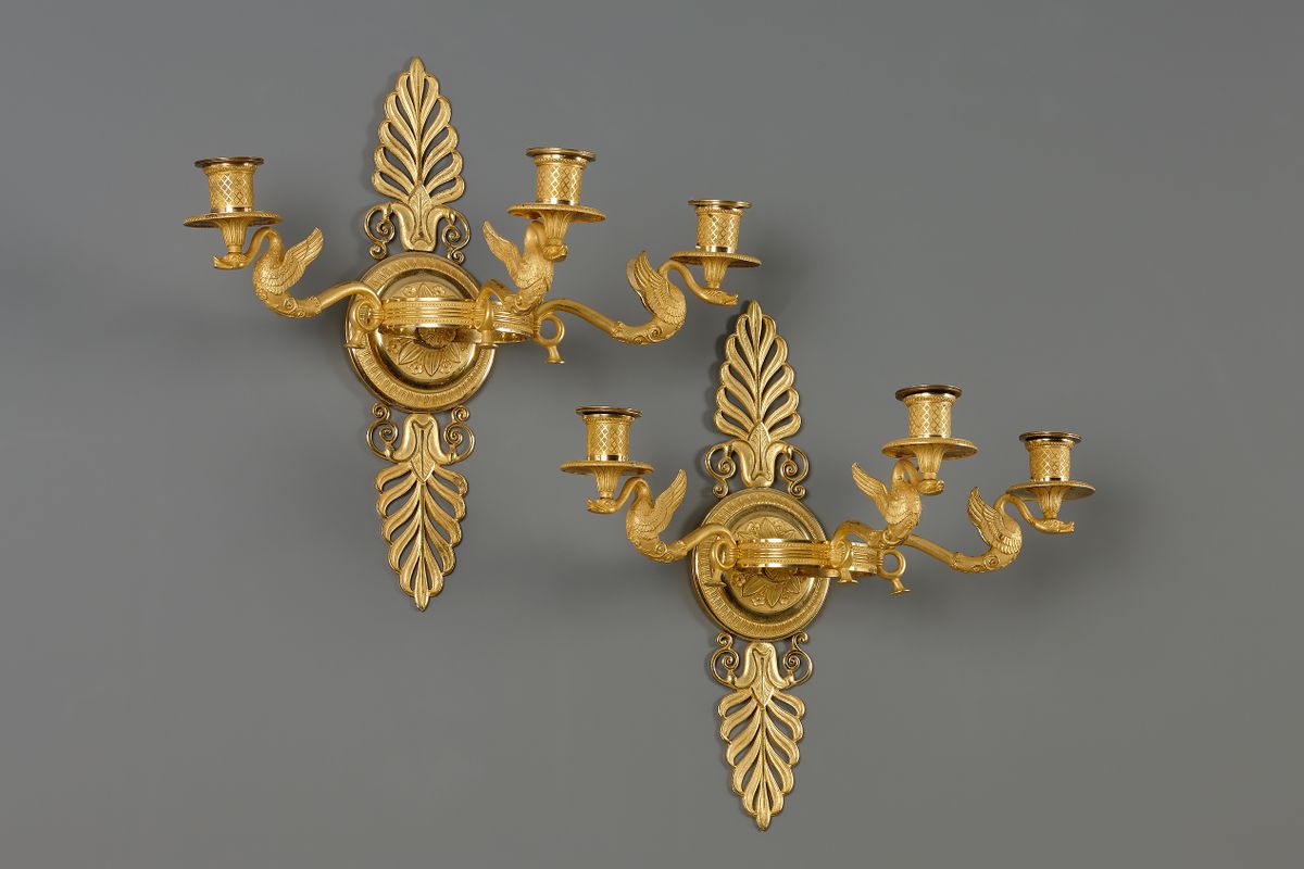 Pair of French Empire three-light appliques
