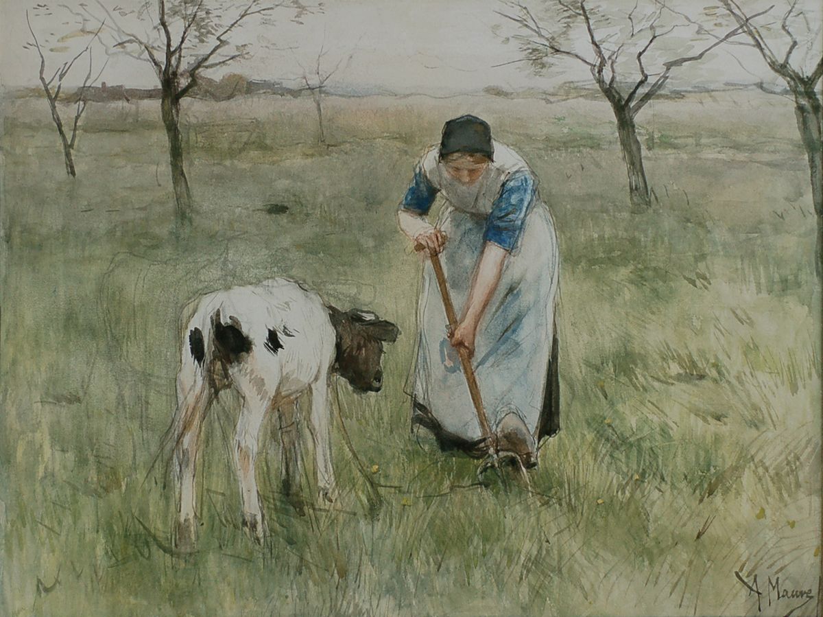 Farmer's wife from Laren with a little goat