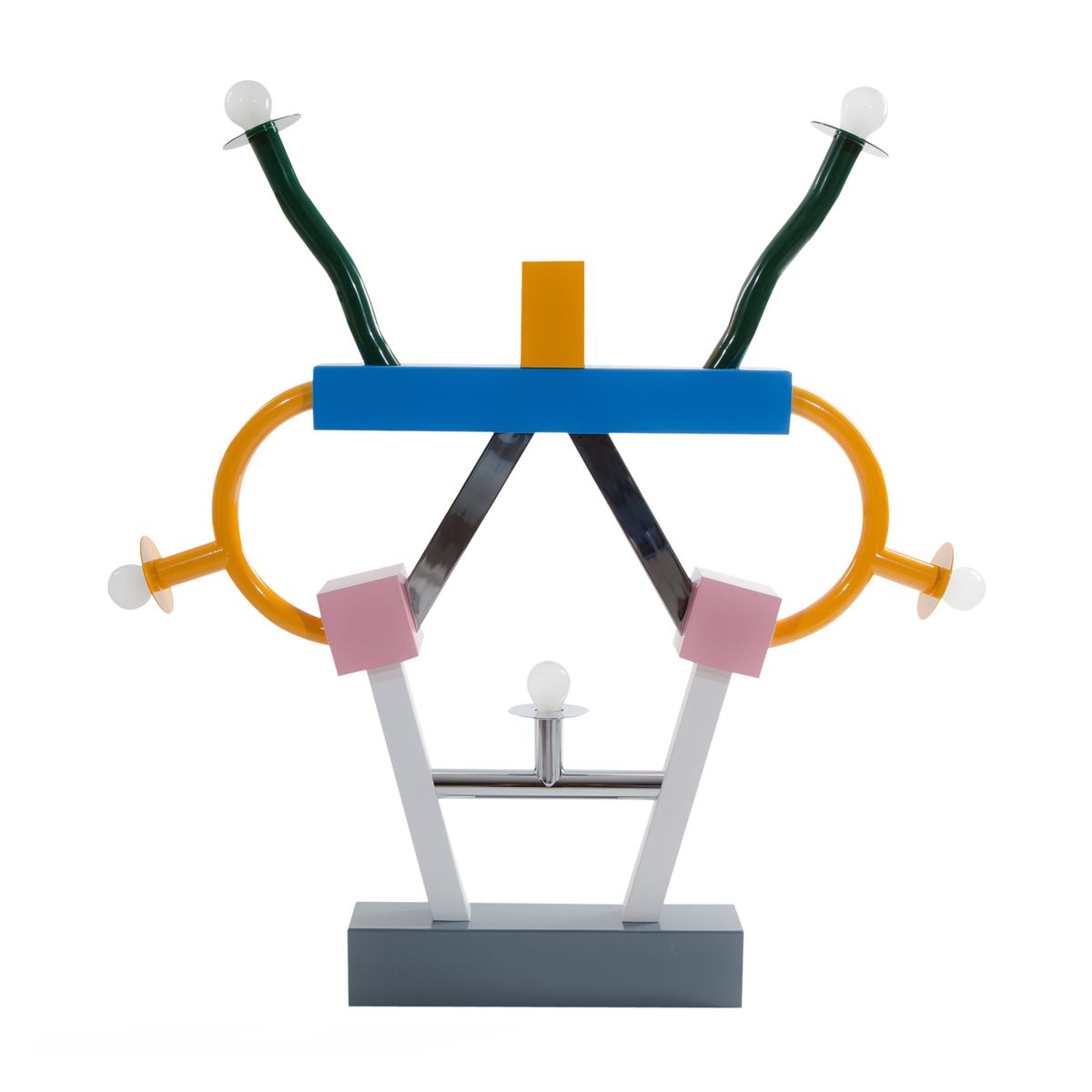 Ettore Sottsass (Innsbruck 1917 – 2007 Milaan), Ashoka, sculpturaal lichtobject. Ontworpen in 1981 voor de Memphis groep. Early edition.