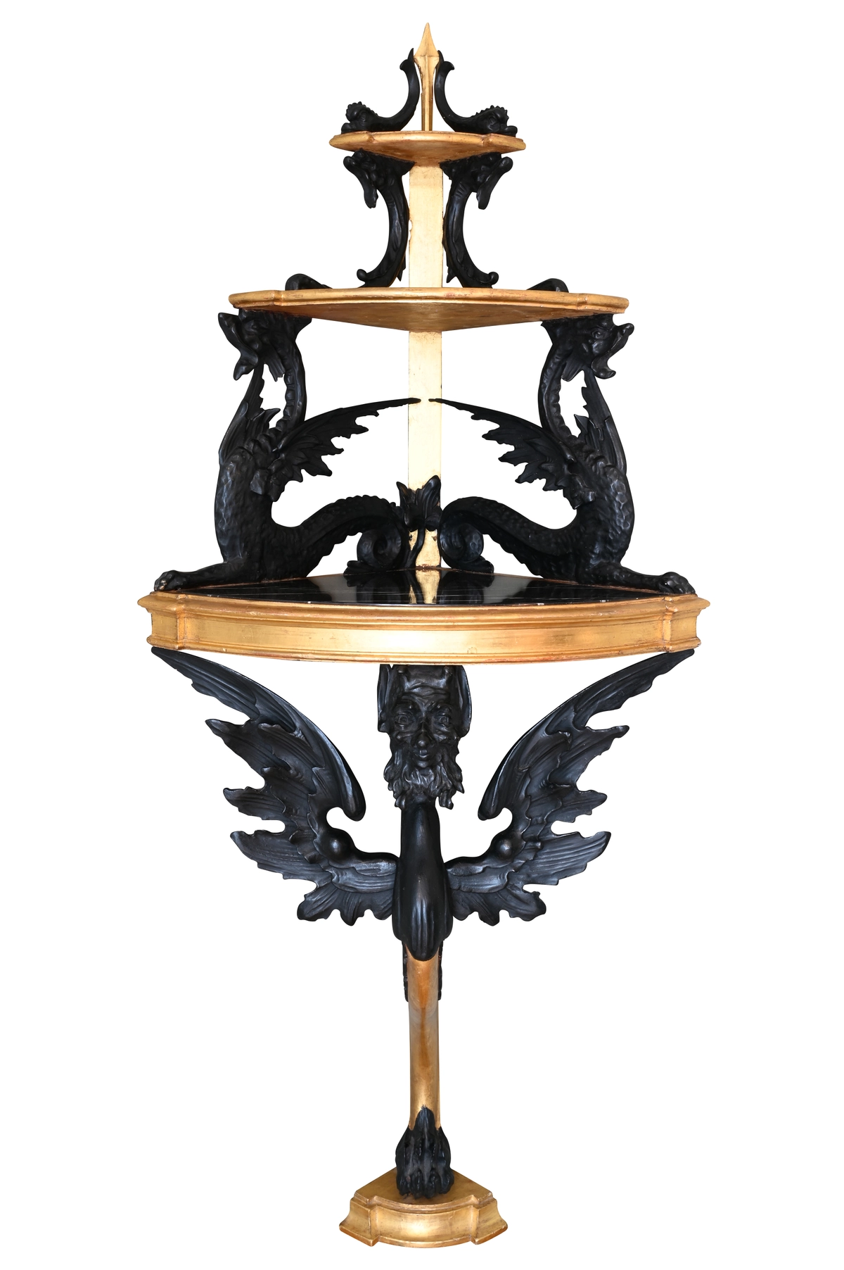 A decorative corner console