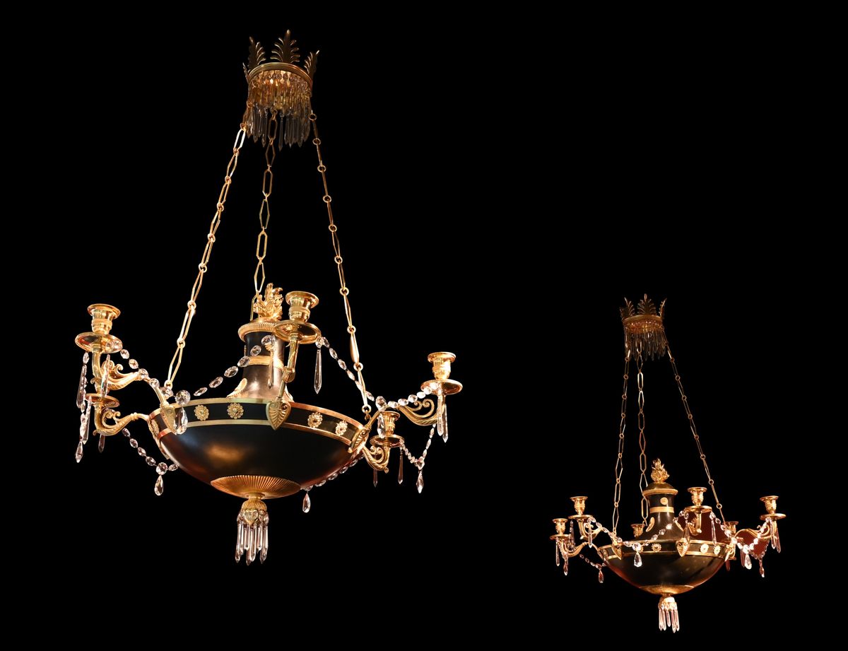 A rare near pair of Russian Empire discus chandeliers - image 1