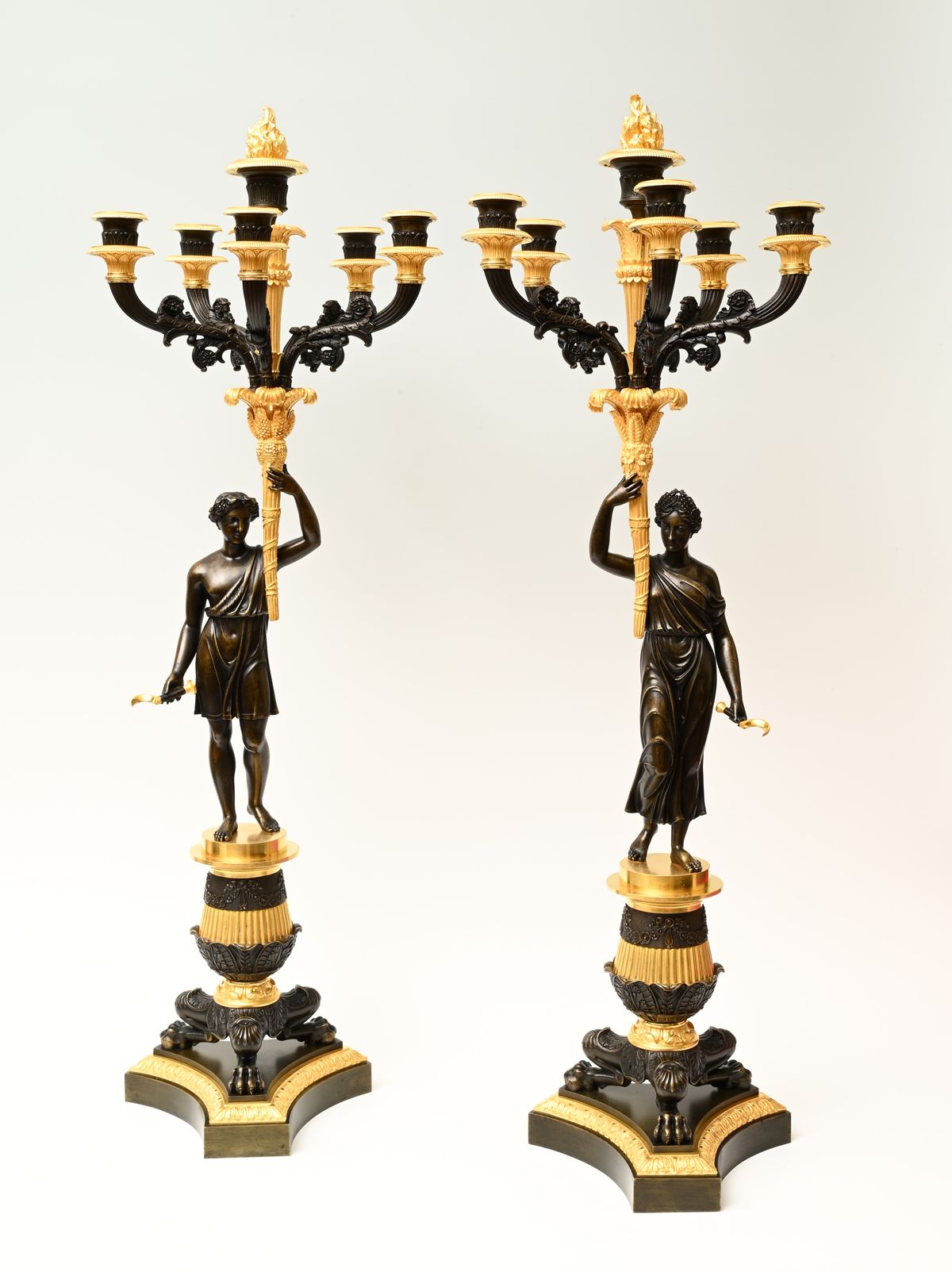 A impressive pair of Empire ormolu and patinated bronze six-light candelabra - image 1