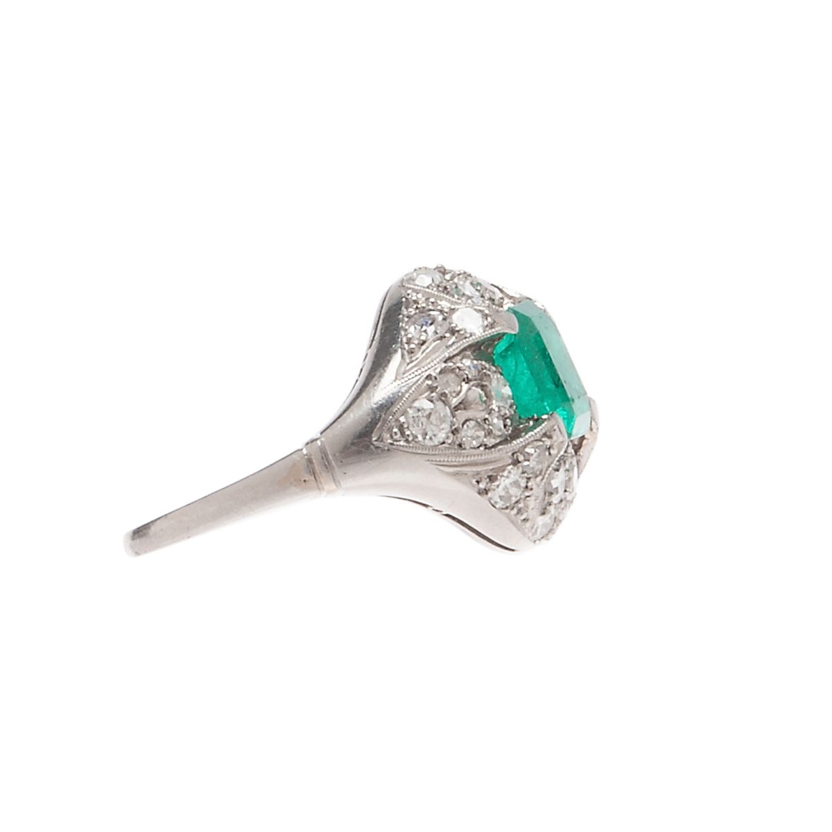 Platinum Ring Deco with Colombian Emerald - image 1