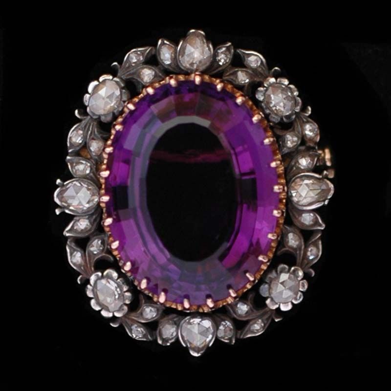 Broche amethist en diamant - afbeelding 1