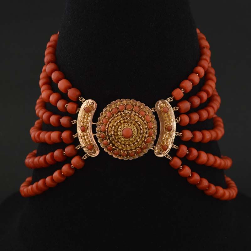 Antiek bloedkoraal collier - afbeelding 1