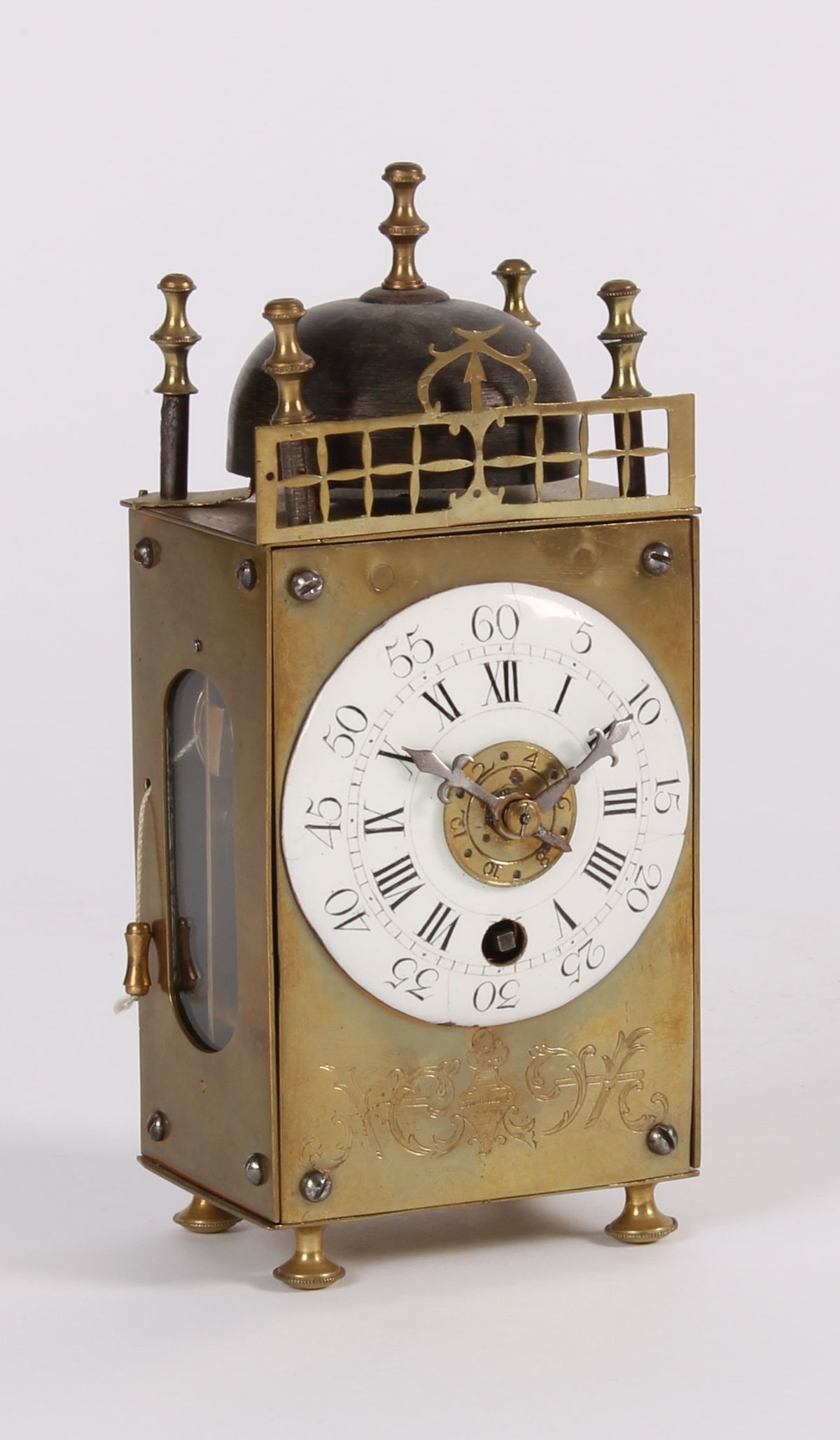 An attractive French miniature brass table lantern alarm timepiece, circa 1780 - image 1