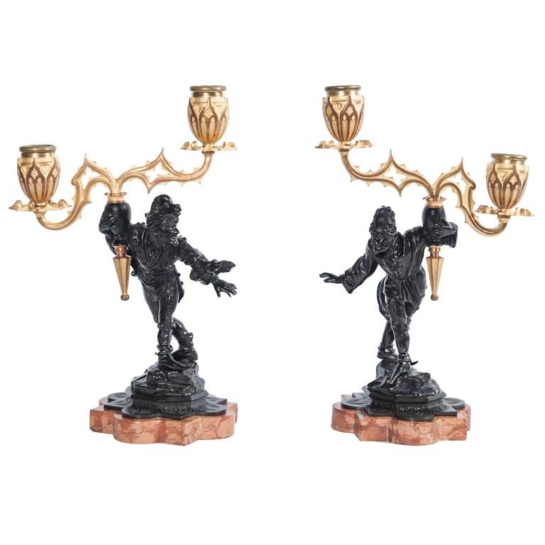 A pair patinated and gilt bronze candelabra harlequins circa 1880 - image 1