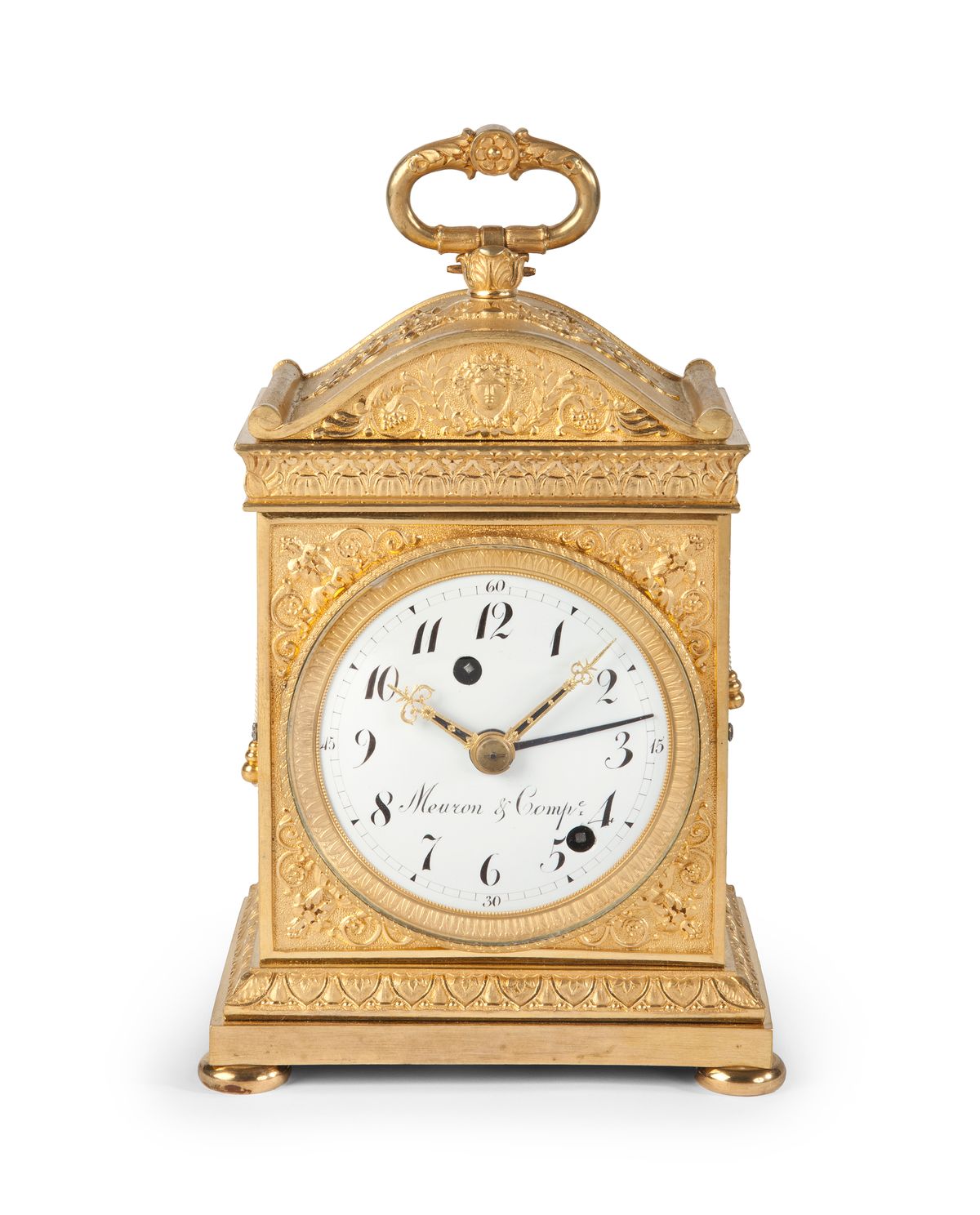 Een Zwitserse verguld bronzen 'pendule d'officier' met grande sonnerie, door Meuron & Compagnie, omstreeks 1810 - afbeelding 1