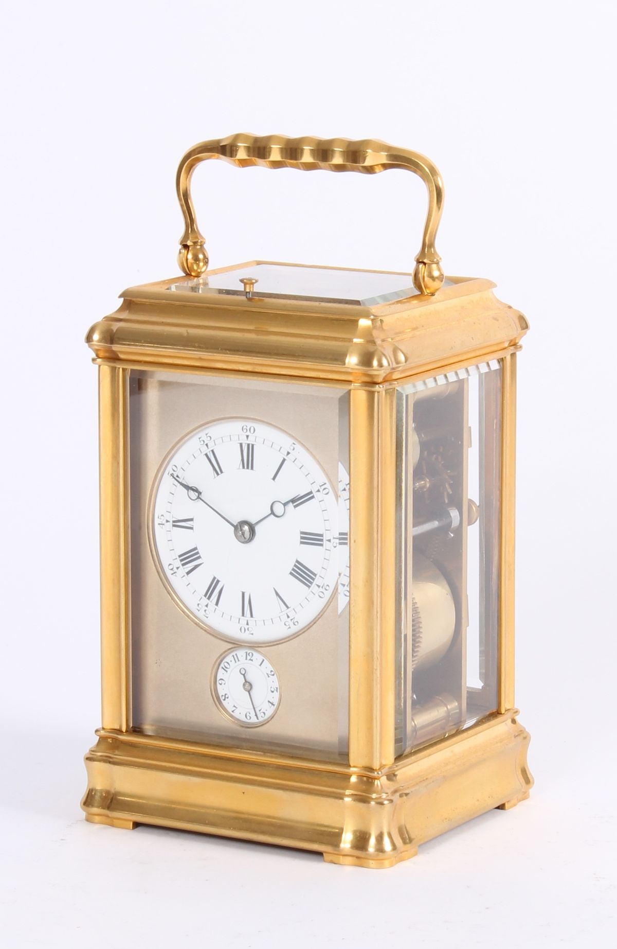 Een fraaie Franse verguld messing reiswekker met kwartierrepetitie, door Margaine, circa 1870 - afbeelding 1