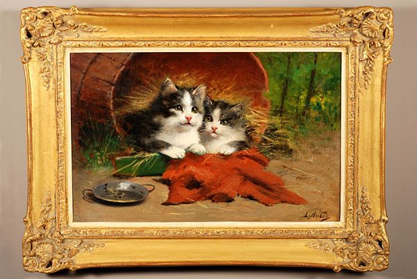 'Kittens at rest' (oil on canvas) by Léon-Charles Huber (1858-1928), circa 1880 - image 1