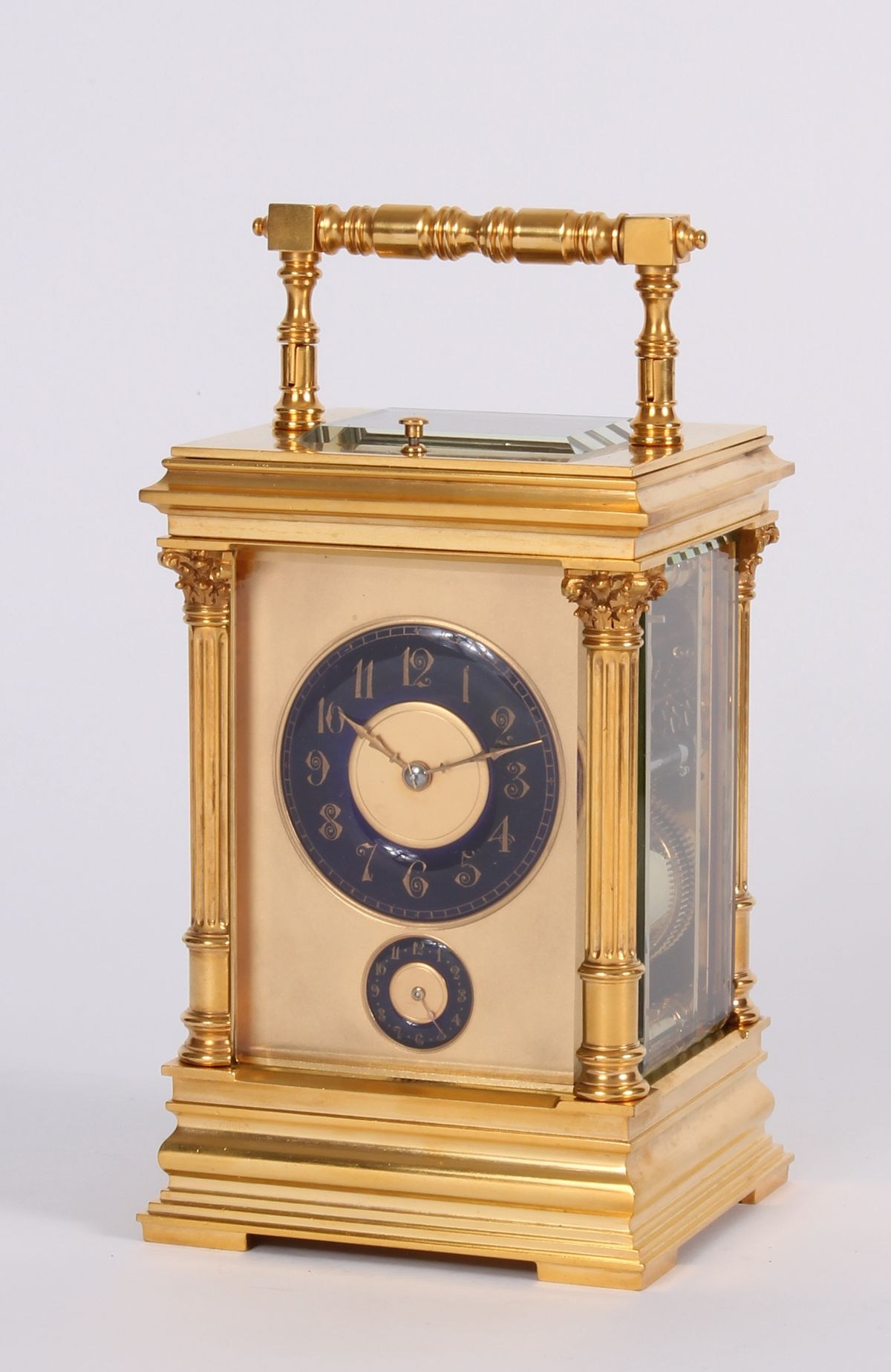A French gilt brass carriage clock with rare blue enamel dials in Anglaise case, circa 1890 - image 1