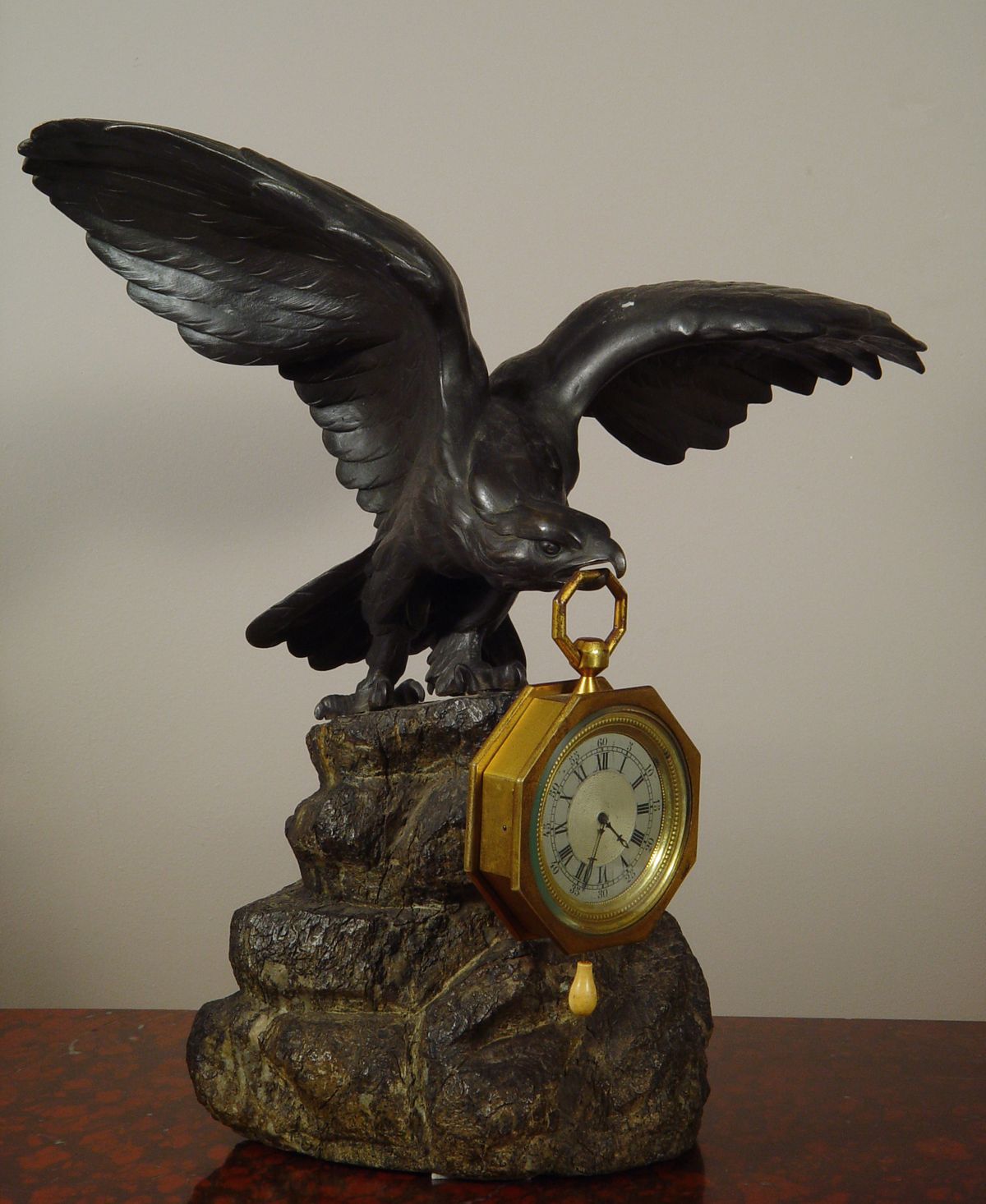 An eagle shaped bronze watch stand and clock watch with quarter repetition - image 1