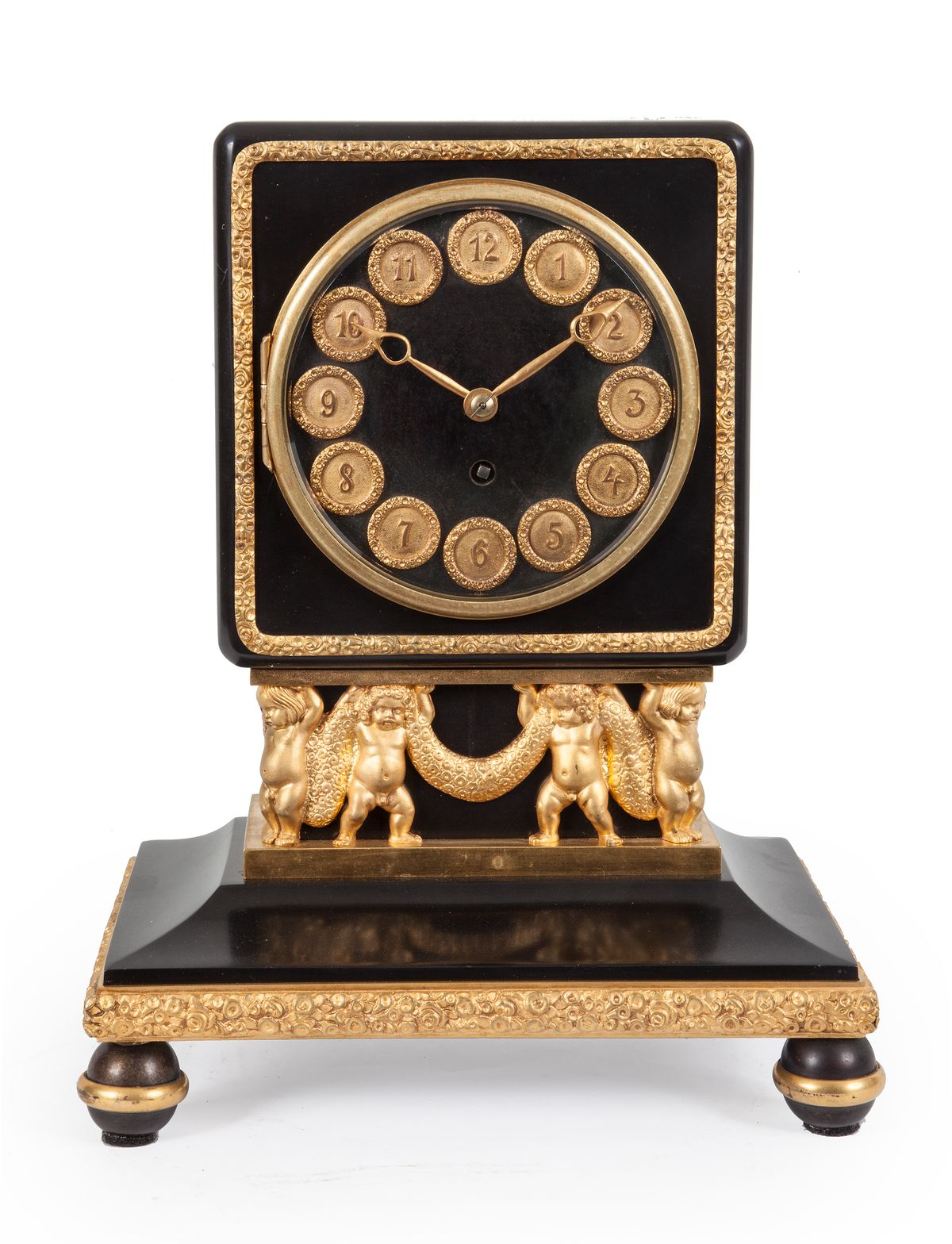 An Art-Deco black marble gilt bronze mantel clock Lenzkirch, ca 1925