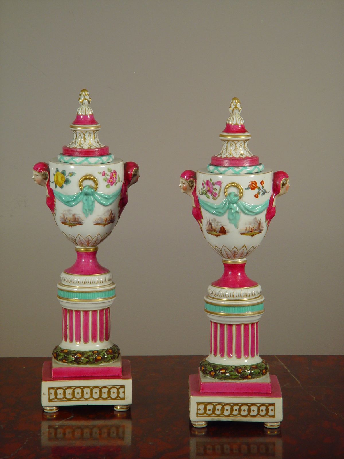 A pair of polychrome porcelain urns 'à double usage', mid 19th Century. - image 1