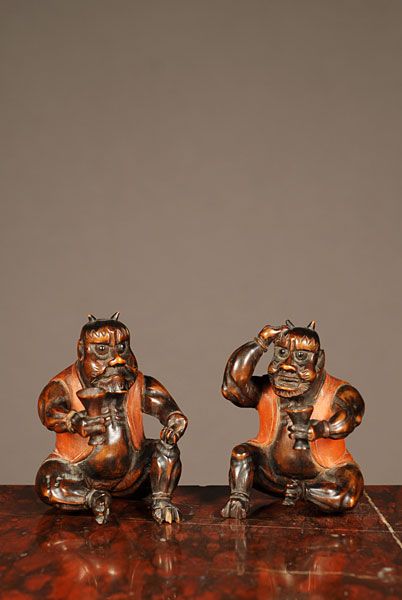 A set of two probably Japanese carved boxwood 'satyr' figures, circa 1880. - image 1