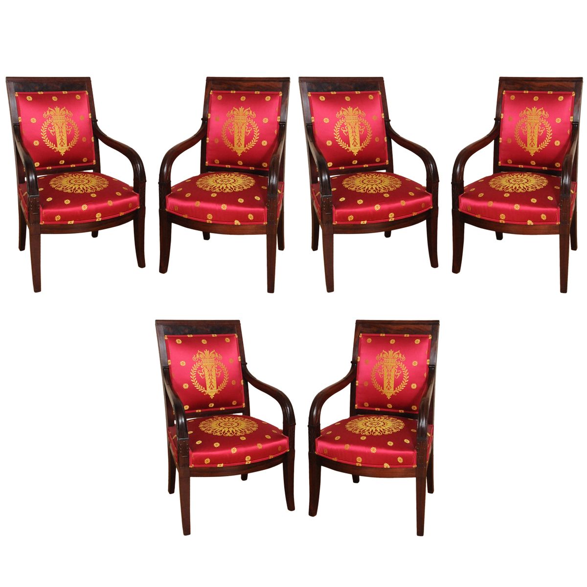 A set of six very fine Empire mahogany fauteuils à la Reine. - image 1