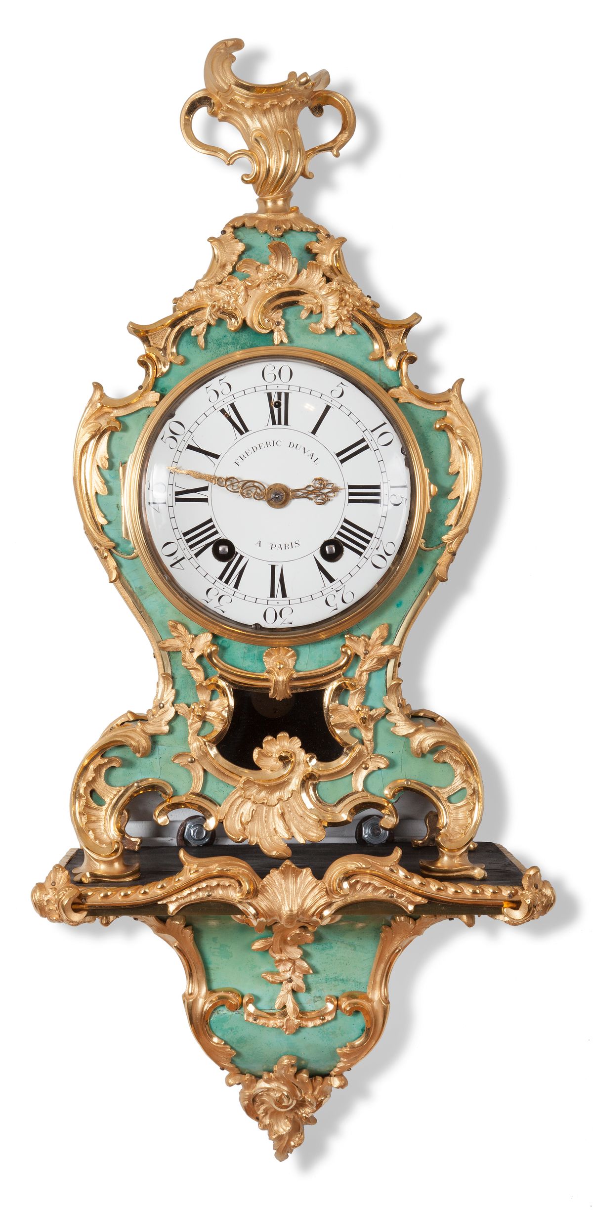 A French Louis XV corne verte bracket wall clock on wall bracket, by F. Duval, circa 1750 - image 1
