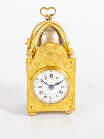 Lovely Fire Gilded Miniature Traveling Clock Signed  "Planchon a Paris" - image 1