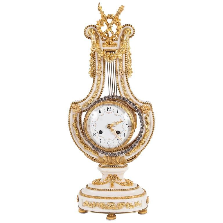 Napoleon III Lyra Shaped Mental Clock with Osculating Pendulum - afbeelding 1