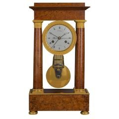 A good  well figured Empire burr walnut 4 pillar table regulator, signed - image 1