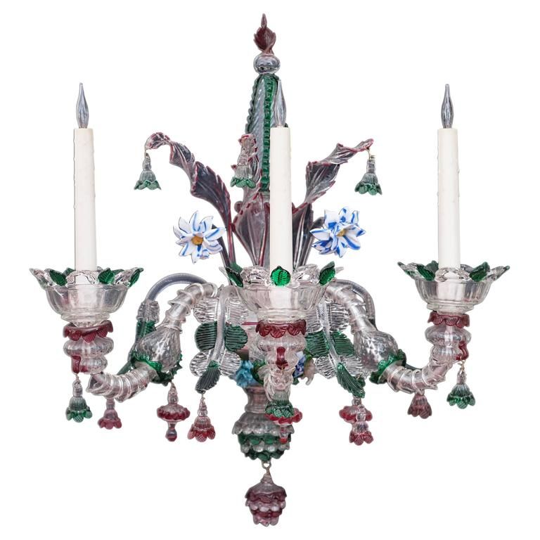 A single decorative three arm Murano wall lamp Featuring three Lights, circa1900 - image 1